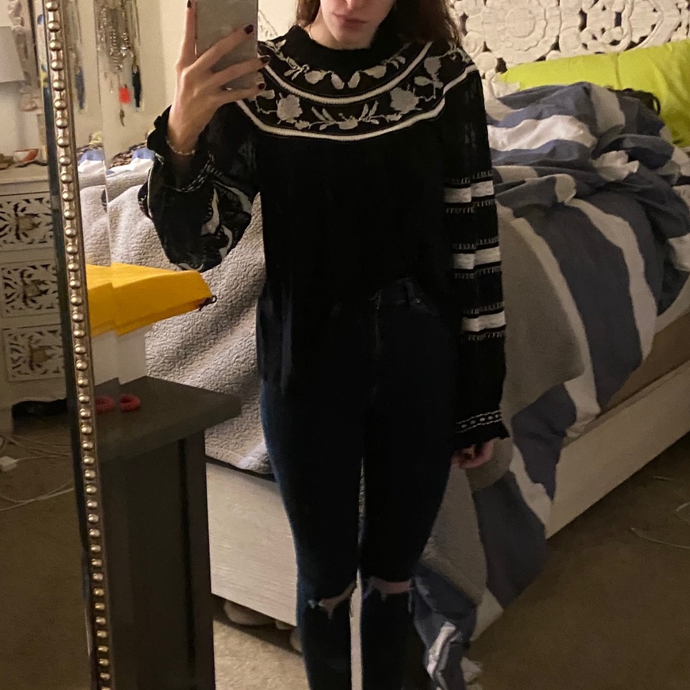 NWT MAEVE ANTHROPOLOGIE BLACK LACE PEASANT BLOUSE - Picture 5 of 5